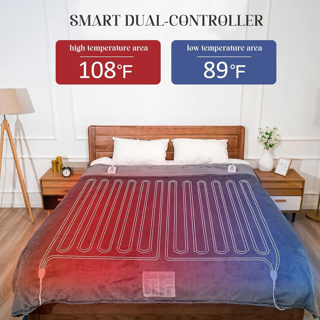 SUNVIVI Heated Blanket King Size, Heating Electric Throw Blanket Dual Control, 10 Heat Settings, 12 Hours Auto Off, Machine Washable, ETL Certified, Overheating Protection, Grey