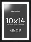 Homeforia 10x14 Picture Frame Black Wood, High End Oak 10x14 Poster Frames with Mat 8x12, 10 x 14 Wooden Frame Matted to 8 x 12 inch Photo, 14x10 Thin Hanging Frame, Tempered Glass, Wall Kit, Set of 1