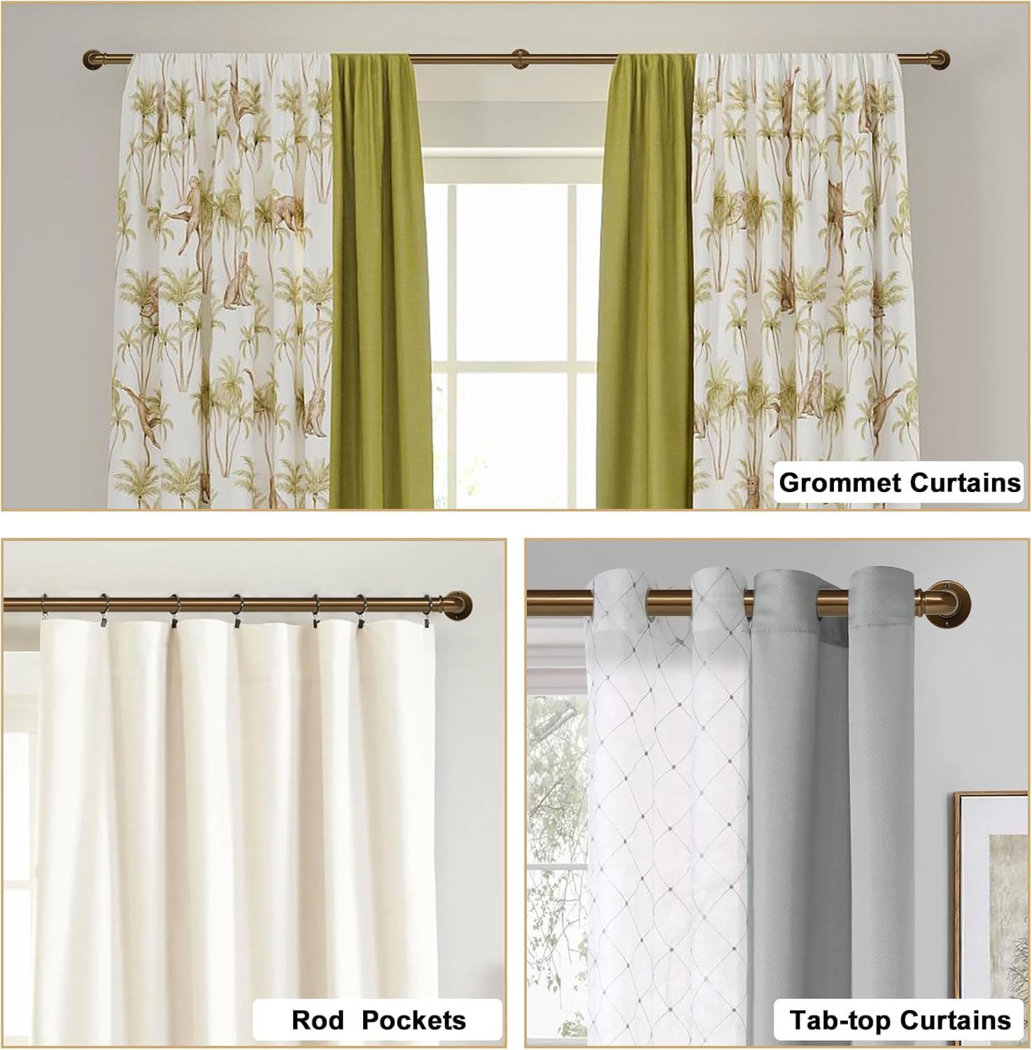 Industrial Curtain Rods 18 to 120 in,Blackout Curtain Rod,Adjustable Length,1 in Diameter Pipe,Wall or Ceiling Mounted,for Bedroom and Living Room (Coffee Gold 18” to 120”)