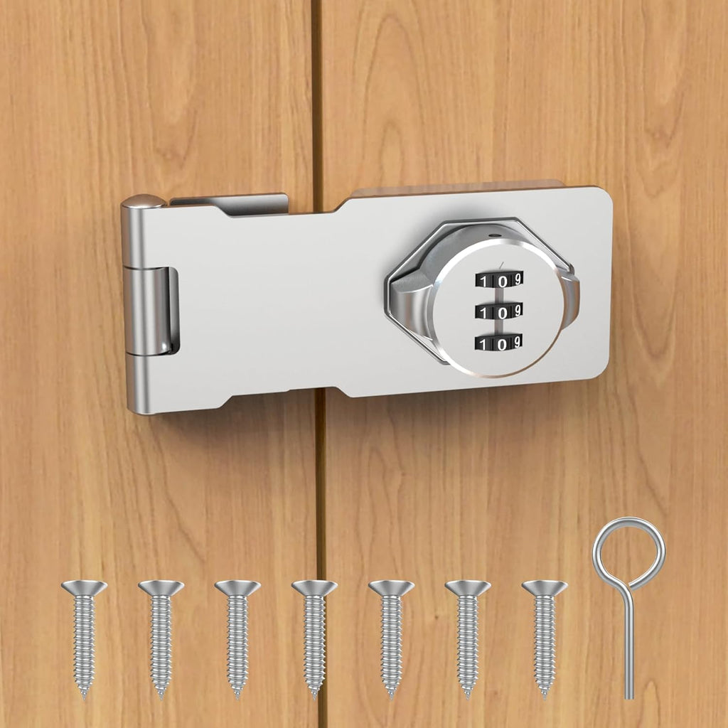 Cabinet Password Hasp Lock, Keyless Combination Lock for Small Doors, Bathroom, Outdoor, Garage, Garden, Silver, 2 Pack