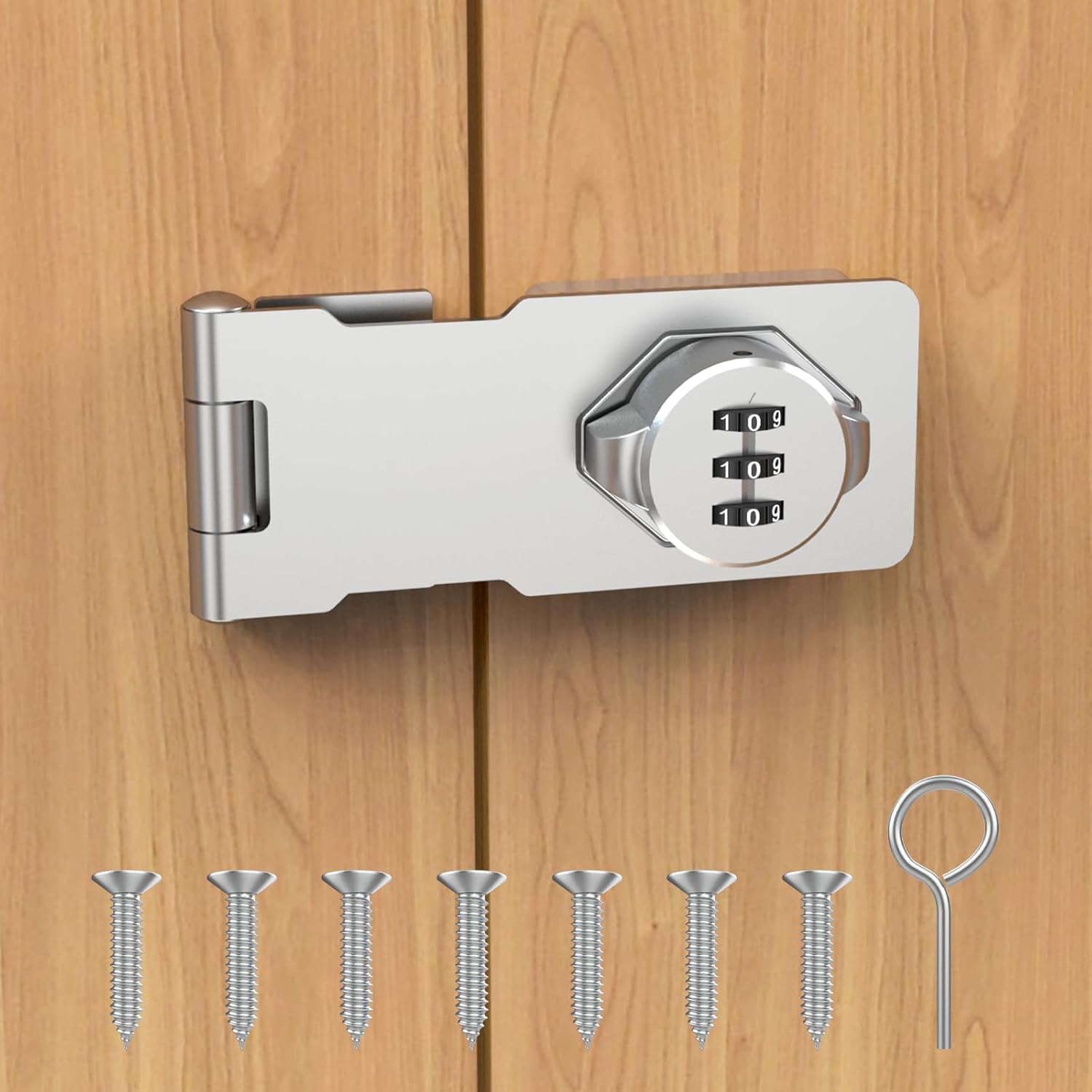 Cabinet Password Hasp Lock, Keyless Combination Lock for Small Doors, Bathroom, Outdoor, Garage, Garden, Silver, 2 Pack