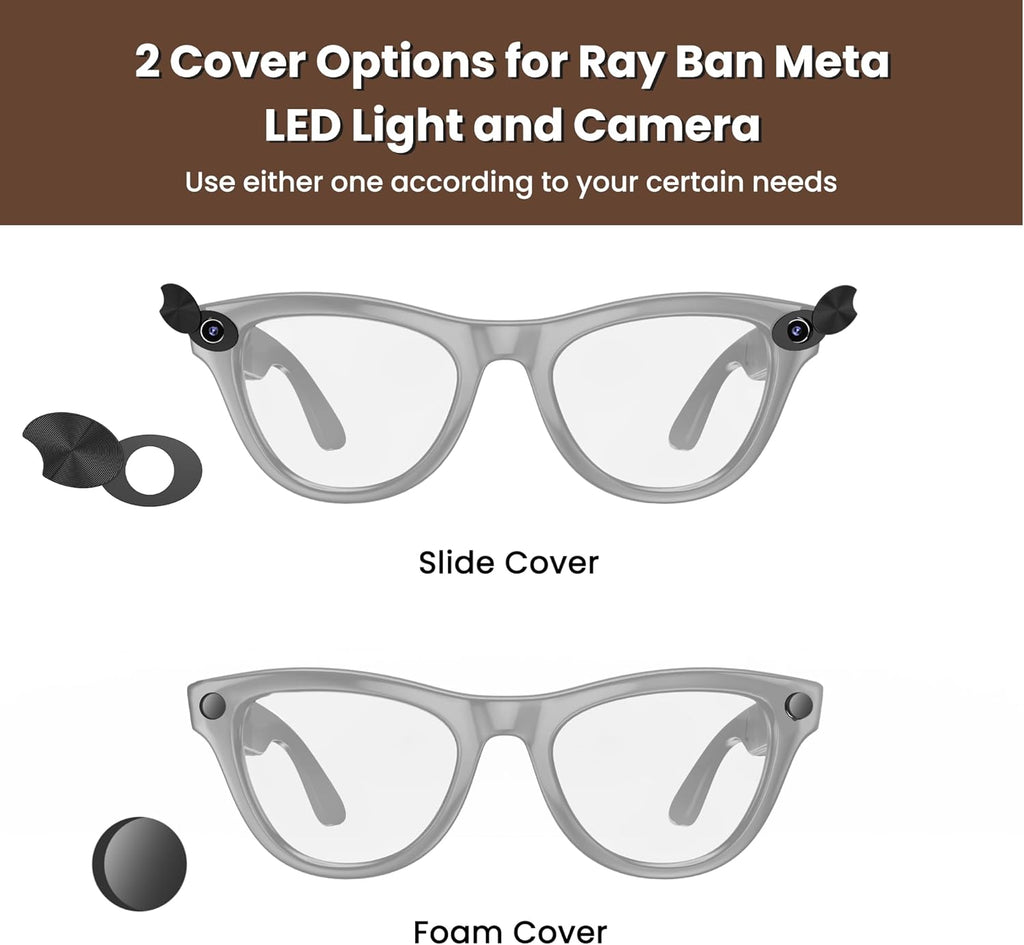 Camera Privay Cover for Ray-Ban Meta Glasses, Adjustable Lens Protector Set for Wayfarer/Skyler/Headliner(Gen 1&Gen 2) Smart Glasses Accessories 9PCS Black