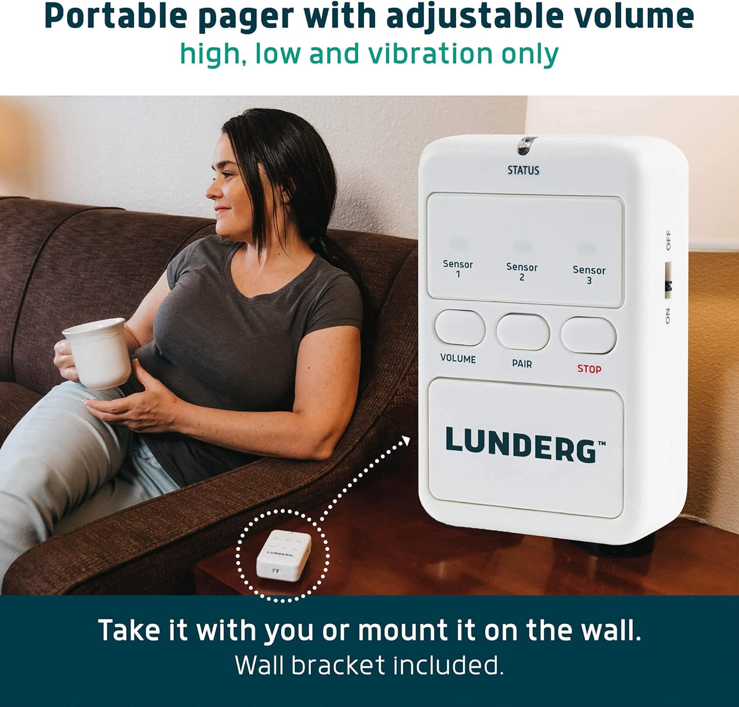 Lunderg Early Alert Bed Alarm for Elderly Adults - Wireless Sensor Pad & Pager - with Pre-Alert Smart Technology - Safety Bed Alarms and Fall Prevention for Elderly and Dementia Patients