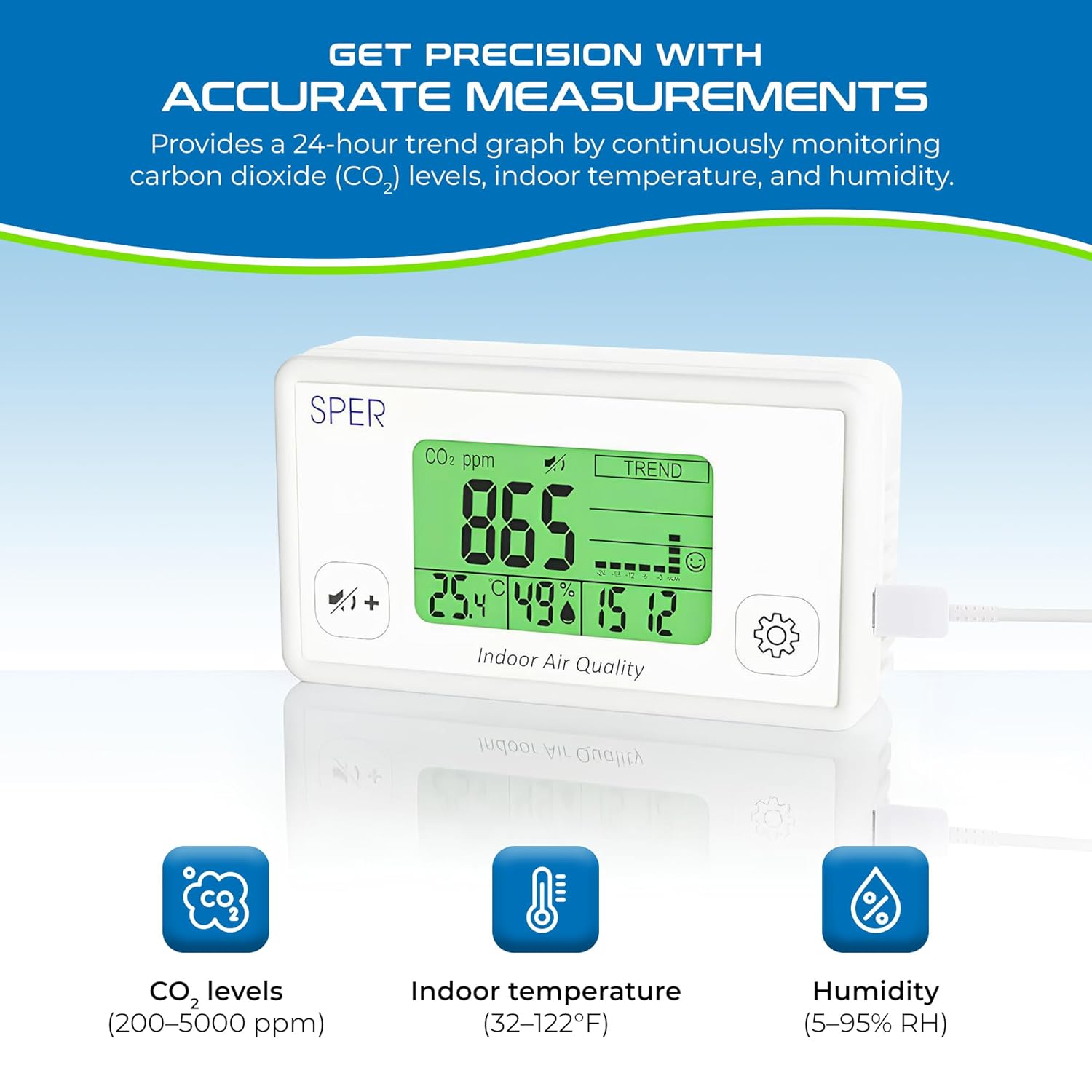 Sper Scientific Indoor Air Quality Monitor with Color Coded Display | Model 800052