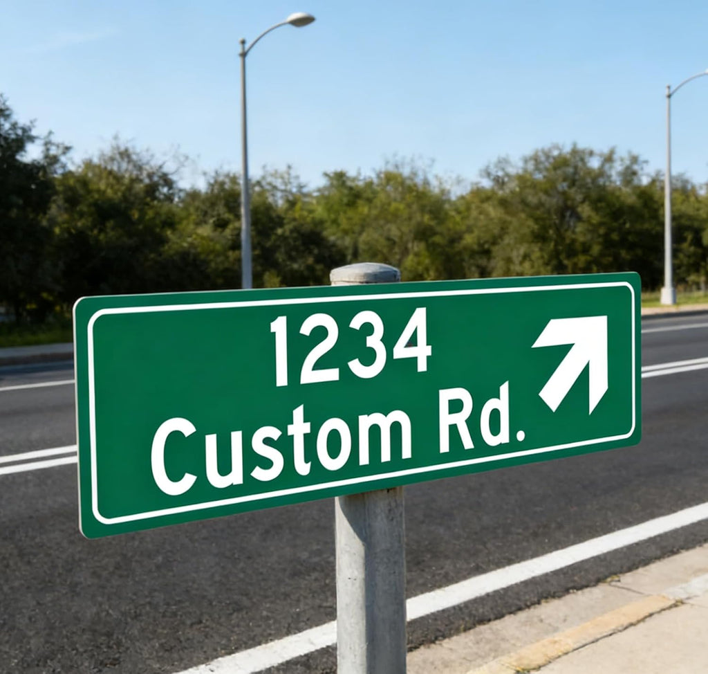 Custom Street Sign with Directional Arrow, Double Sided/Reflective Option, Personalized Road Address Metal Sign, Customize for Business, Office, Outdoor, Home, Delivery 18''x6''