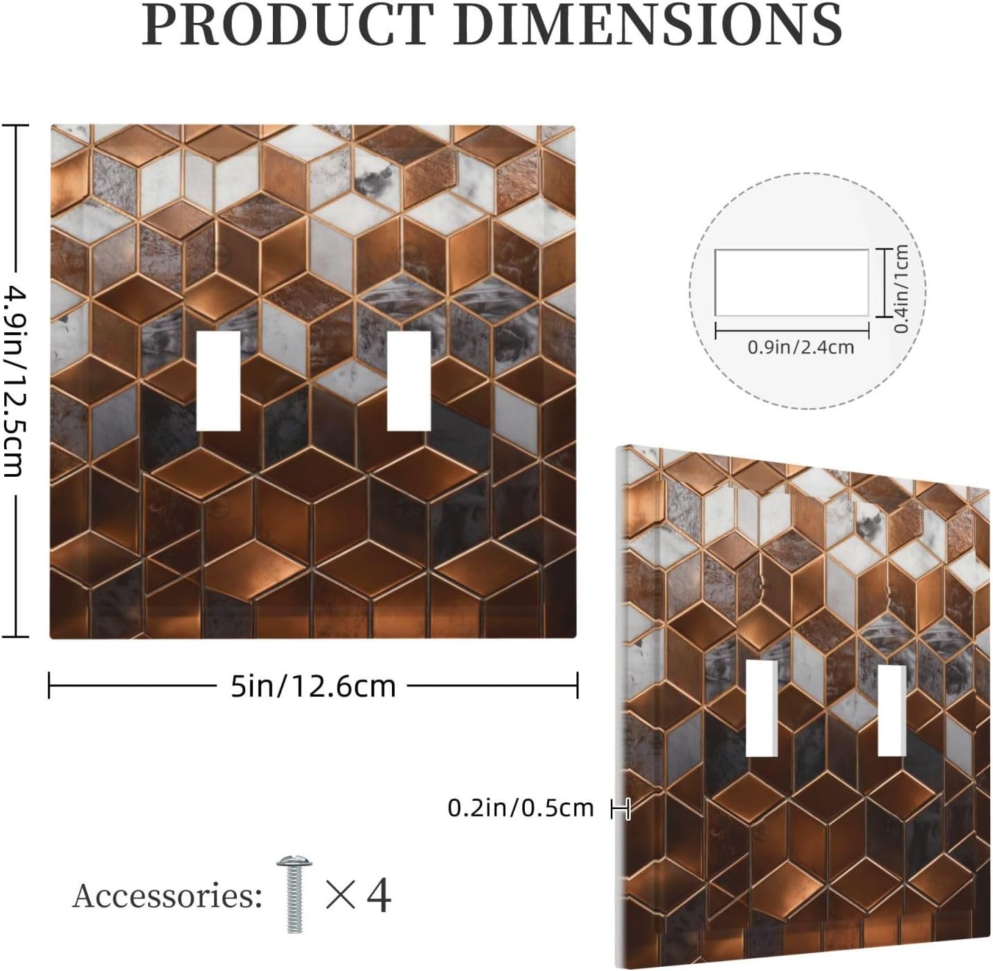 Brown Abstract Luxury Modern Geometric Cubic Marble 2 Gang Double Toggle Decorative Light Switch Covers Electrical Faceplate Switch Plates for Bathroom Kitchen Home
