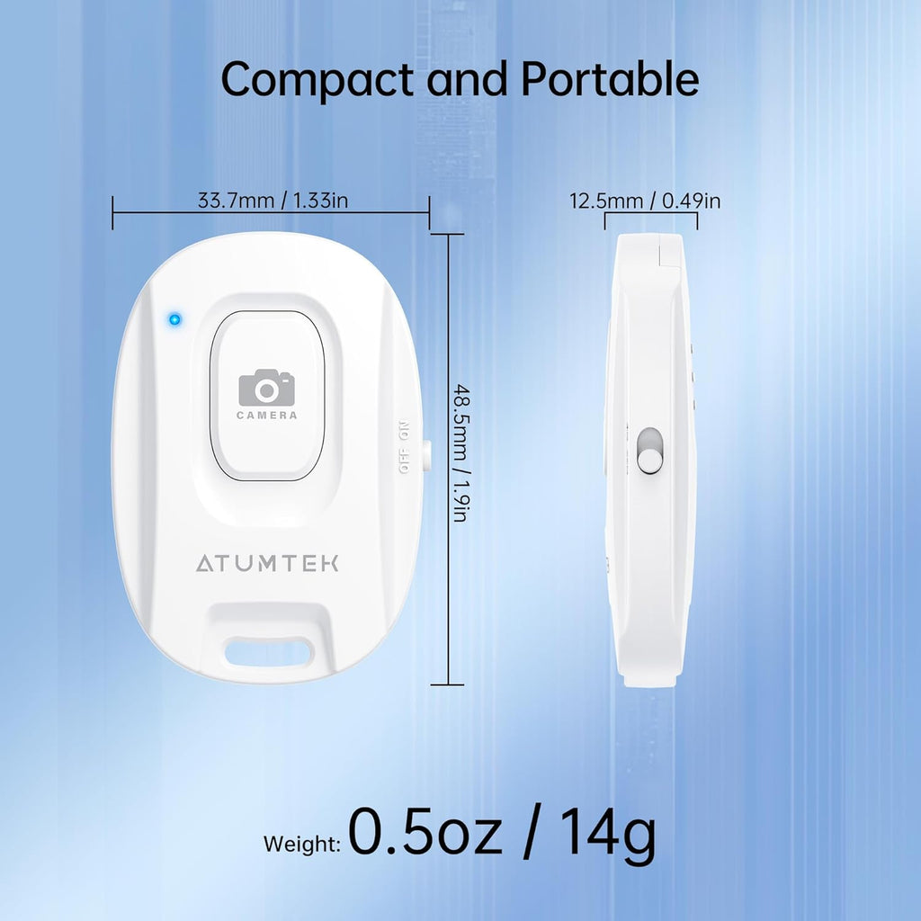 ATUMTEK Camera Remote Shutter for iPhone and Android Smartphones (2 Pack), Wireless Phone Remote Control Selfie Button for Photos and Videos (Bluetooth 5.2), Wrist Strap Included, White
