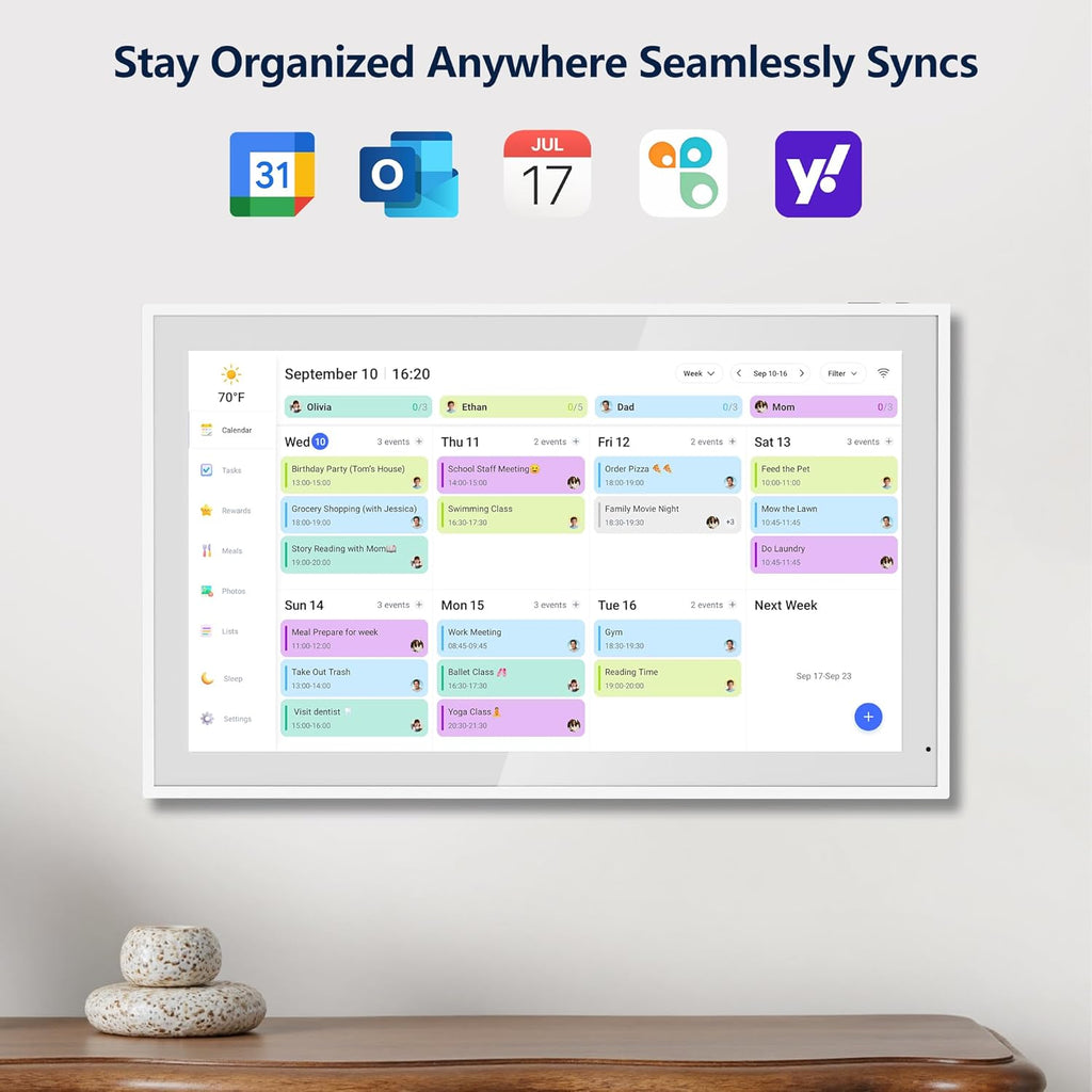 Digital Calendar, 15.6 Inch Wall Planner Electronic Calendar & Chore Chart, Smart Touchscreen Interactive Display for Family Schedules, Great for Organizing Your Routines, Wall & Desk Mountable
