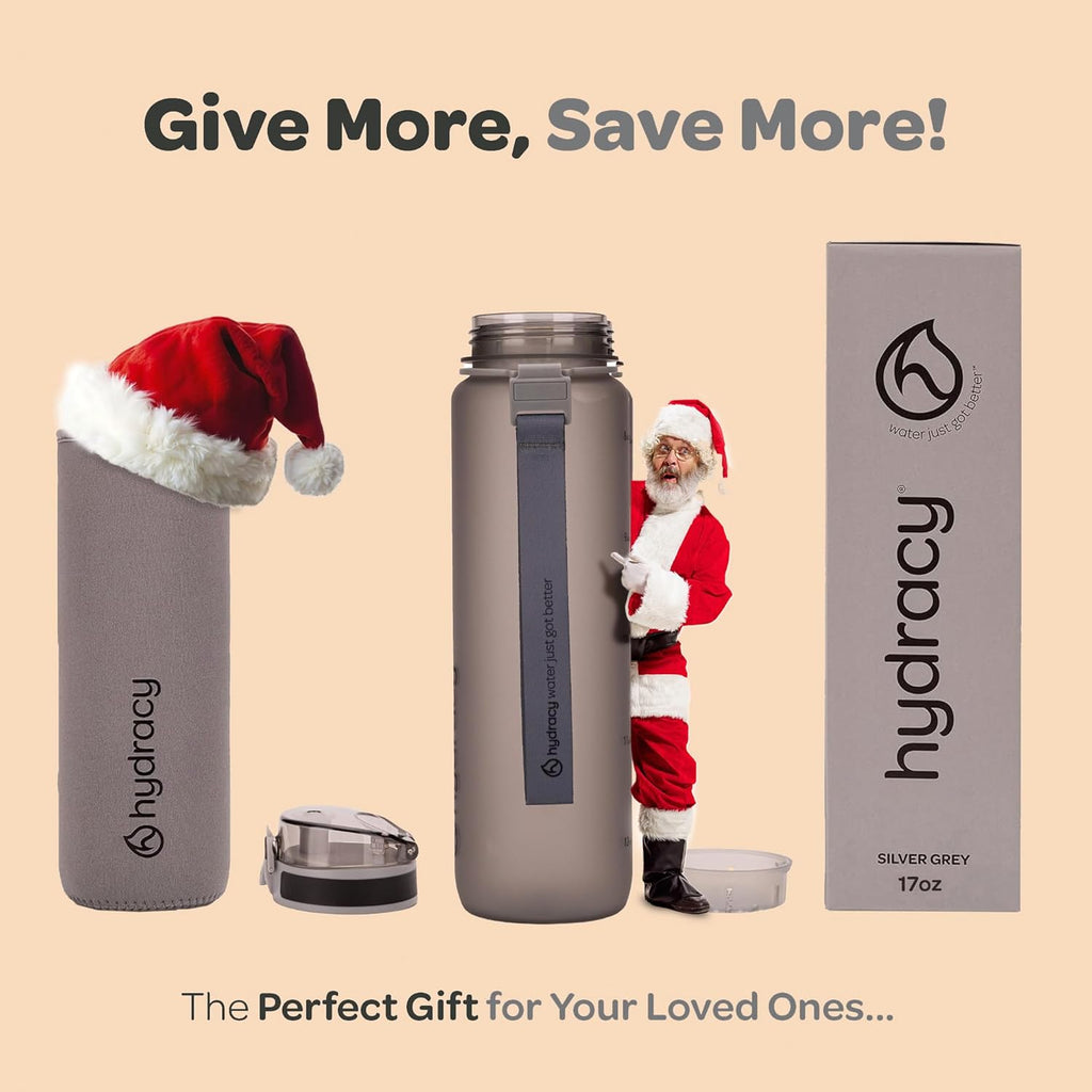 Hydracy Water Bottle with Time Marker -Large BPA Free Water Bottle & No Sweat Sleeve -Leak Proof Gym Bottle with Fruit Infuser Strainer & Times to Drink -Ideal for Fitness Sports & Outdoors