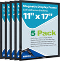 11"x 17" Self Adhesive Magnetic Sign Holder, Double Sided Window Magnetic Display Frame with Clear PVC and Strong Magnetic for Office/Store/Door/Glass/Refrigerator Display Frame(Black, 5Pack)