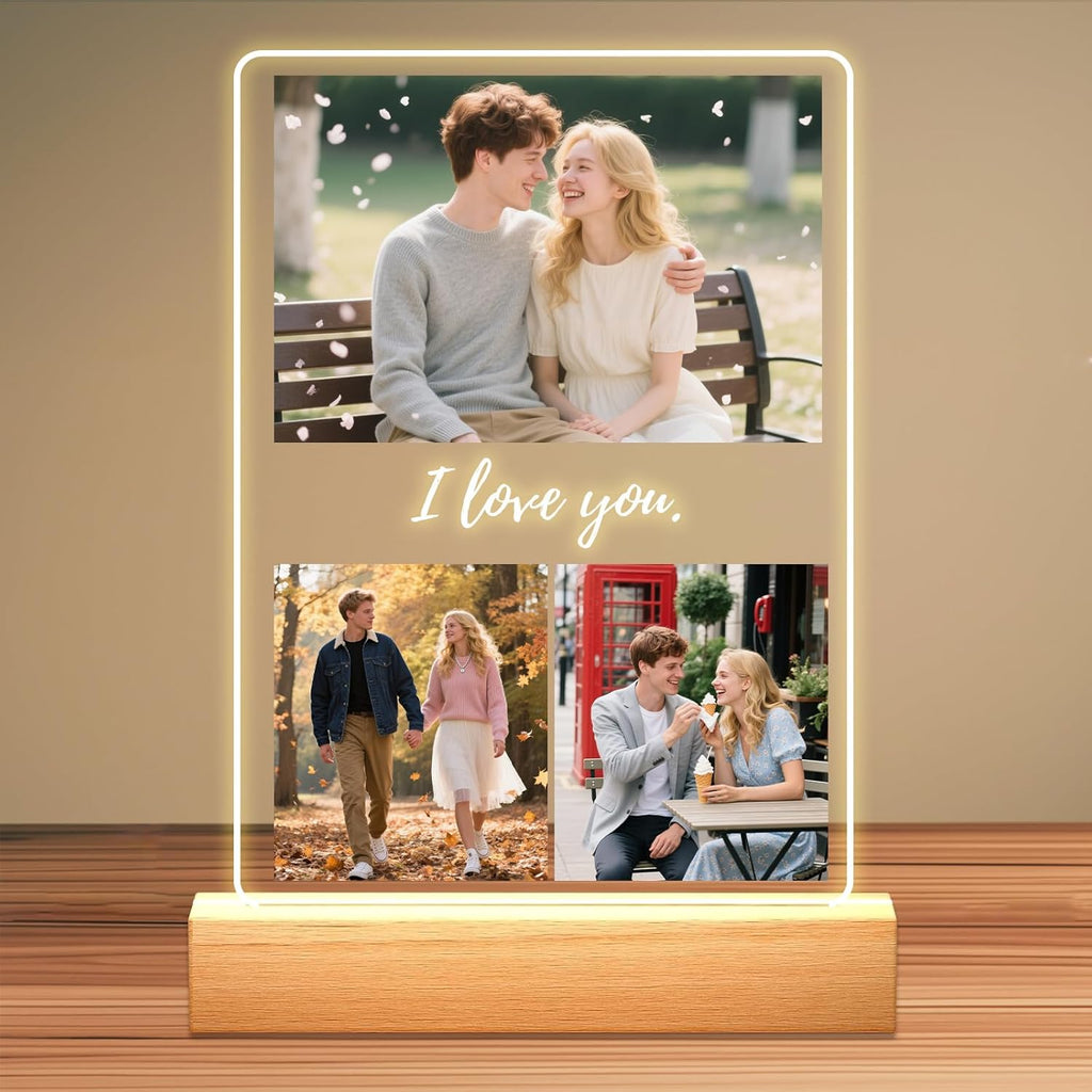 Personalized Picture Frames with Photo, Custom Photo Frame with Night Light, Customized Girlfriend Photo Gifts, Ideal Gift for Couples Anniversary Birthday Mom Dad Him Her