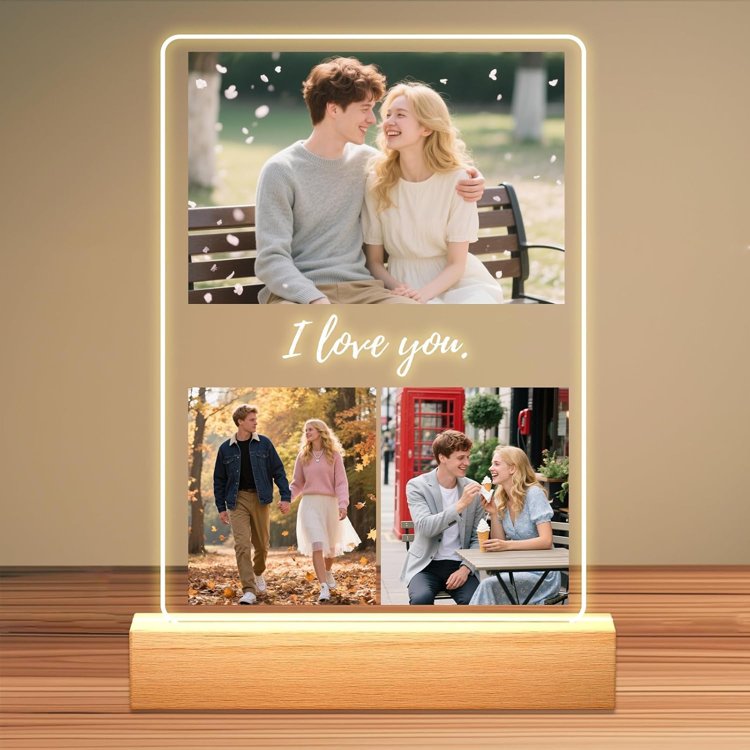 Personalized Picture Frames with Photo, Custom Photo Frame with Night Light, Customized Girlfriend Photo Gifts, Ideal Gift for Couples Anniversary Birthday Mom Dad Him Her