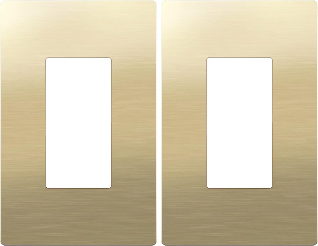 LIDER Screwless Metal-Surface Wall Plate, Decorator Switch Cover, Temperature and Impact Resistant, 201 Stainless Steel, Modern Decoration Upgrade, Mid-Size 1-Gang 4.88" x 3.11", Brushed Brass, 2 Pack