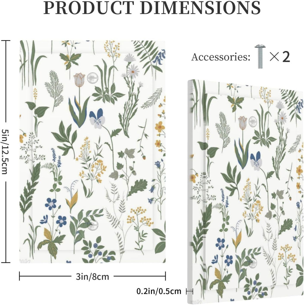 Light Switch Cover Plate Floral Green Leaf Plant Flowes 1 Gang No Device Blank Electrical Wall Plates Faceplate Decorative Switch Plate For Bed Room Farmhouse Decor