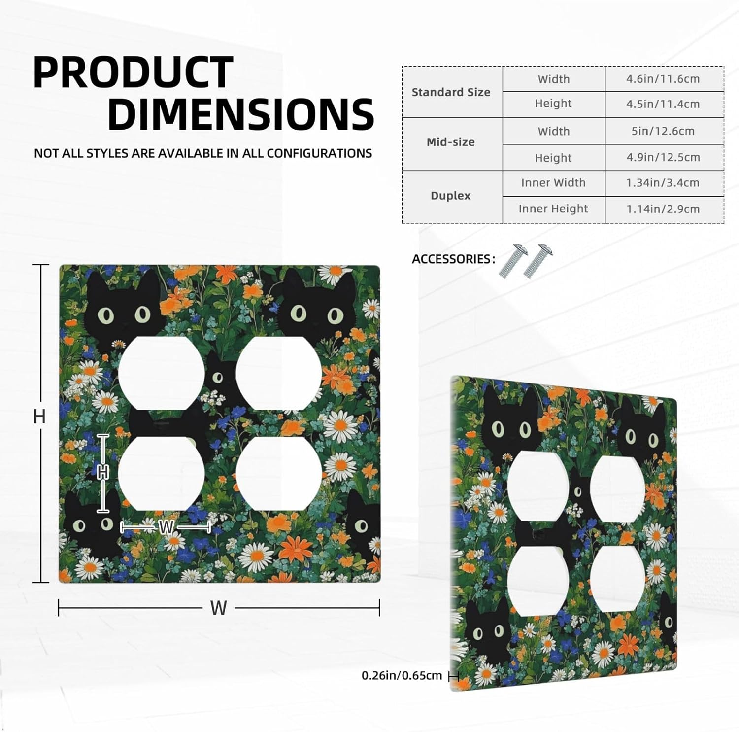 Boho Funny Black Cute Cats Daisy Wildflower Outlet Covers 2 Gang Double Duplex Decorative Light Switch Covers Electrical Wallplates Socket Faceplate For Kids Room Bed Room Decor