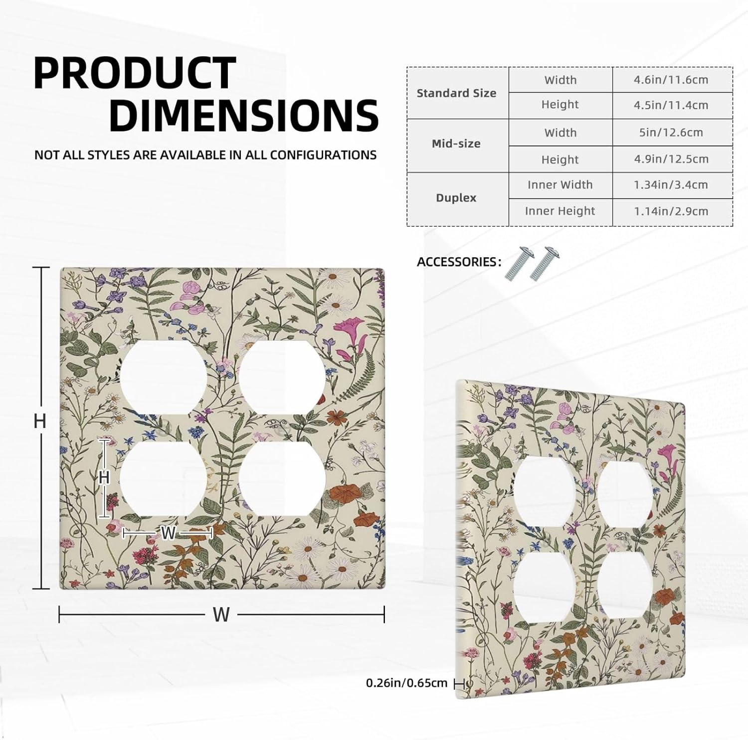 Decorative Outlet Covers Rustic Beige Wildflower Flowers 2 Gang Wall Plate Cover Double Duplex Receptacle Two Switch Light Switch Cover Plate Jumbo Dual Faceplate for Home Decor