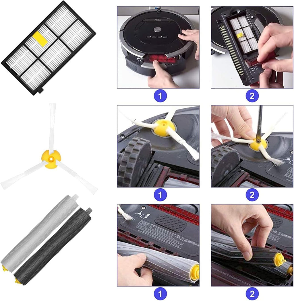 Replacement Parts for irobot Roomba 800 & 900 Series, Replenishment Kits for Roomba 800 850 860 861 866 870 880 890 900 980 985 Vacuum,(2 Sets Roller Brushes,4 Filters,4 Side Brushes)