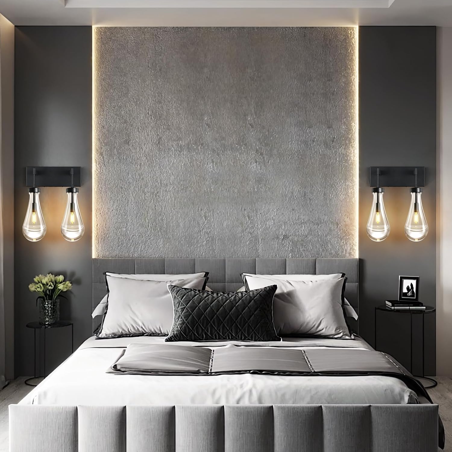 Raindrop Wall Sconces Black Crystal Sconces Wall Decor Modern Brass Lighting Glass Bathroom Sconces Indoor Vanity Light Wall Lamp for Bedroom Living Room Stair(2-Light)