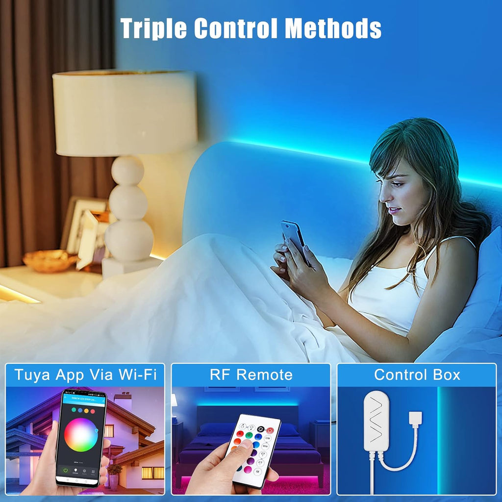 RGBWW Smart Led Strip Lights, 16.4ft Tunable White 3000K to 6500K+RGB WiFi Led Light Strip Work with Alexa and Google, Color Changing Music Sync Indoor Rope Lights for Bedroom, TV, Cabinet