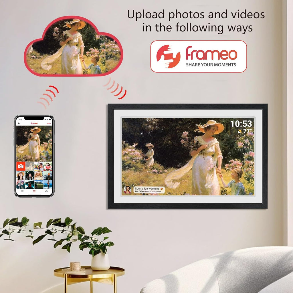 21.5inch FRAMEO Digital Photo Frame with 1920x1080 FHD IPS LCD Touch Screen, Dual-WiFi Share Moments via Frameo, 32GB Storage, USB Drive/SD Card Extend Storage, Auto-Rotate, Wall Mountable with VESA