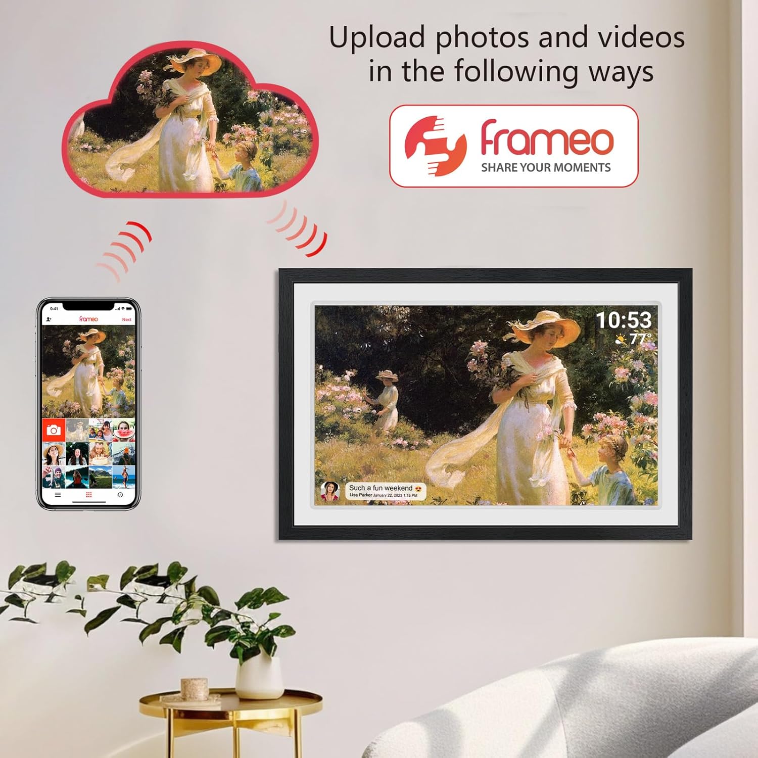 21.5inch FRAMEO Digital Photo Frame with 1920x1080 FHD IPS LCD Touch Screen, Dual-WiFi Share Moments via Frameo, 32GB Storage, USB Drive/SD Card Extend Storage, Auto-Rotate, Wall Mountable with VESA