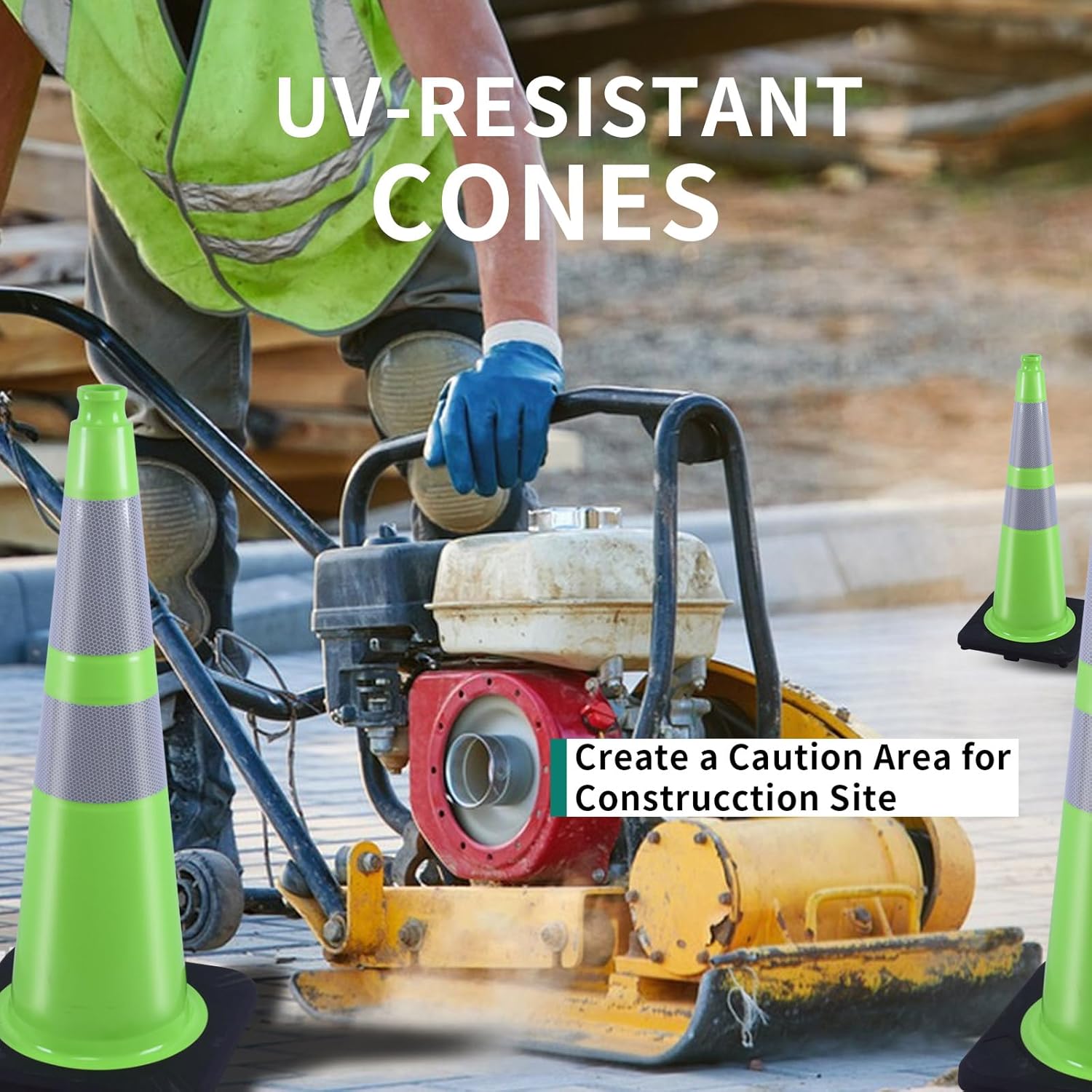 BESEA 6Pack 28" inch Traffic Cones Green Safety Cones with 6 inch Reflective Collar for Home Driveway Road Parking Use(6 Cones)