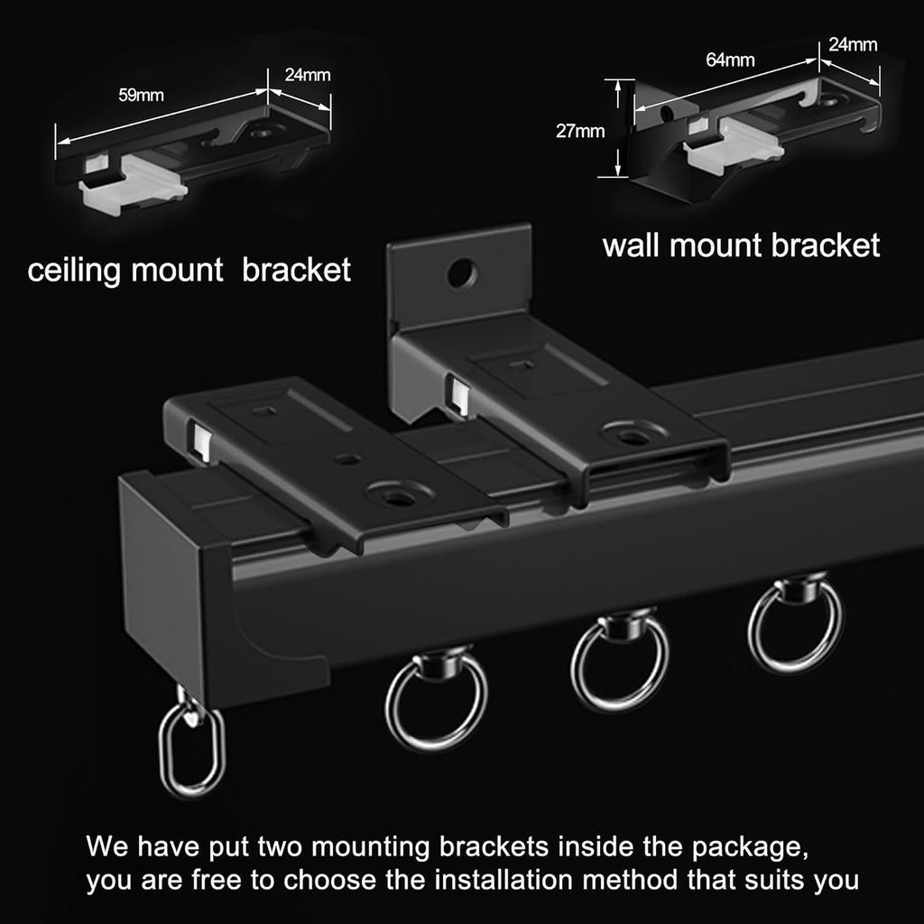 Ceiling Curtain Track Ceiling Mounted Curtain Rail for Curtains, Drapes, and Room Dividers Ceiling or Wall Mount Curtain Track Room Divider-Sliding Curtain Rail for Living room (black, 3m)
