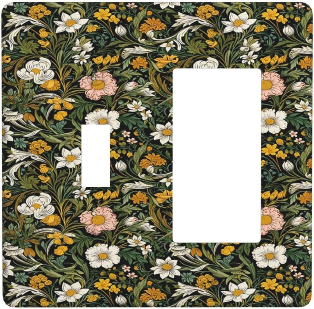 Decorative Outlet Covers Rustic Green Leaf White Daisy Yellow Floral 2 Gang Wall Plate Single Toggle 1 Rocker Light Switch Cover Switch Plate Covers Faceplate for Bedroom Home Decor