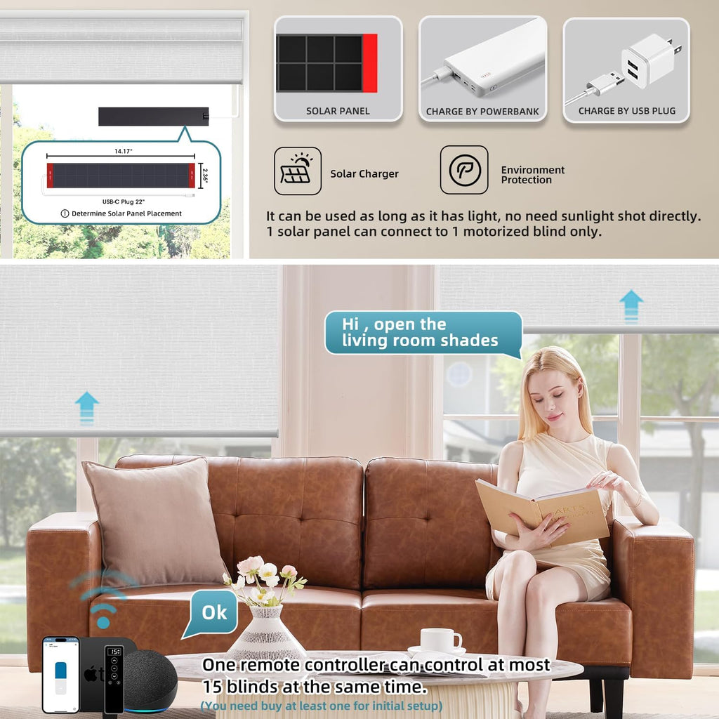 SmartWings Motorized 100% Blackout Shades Blinds, Custom Size, Cordless Window Shades with Rechargeable Battery, Works with Matter/Apple HomeKit, Alexa, Thread/Zigbee, Remote Optional, Safar White
