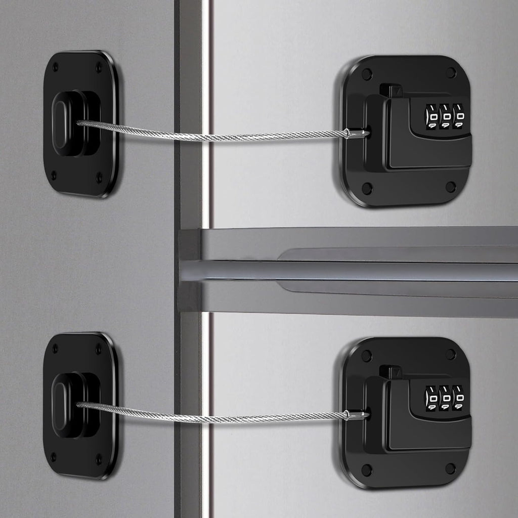 Refrigerator Lock, Combination Lock for Refrigerator Cabinets, Drawers, Heavy Duty Fridge Lock, Easy Install No Keys Needed (Black-2Pack)
