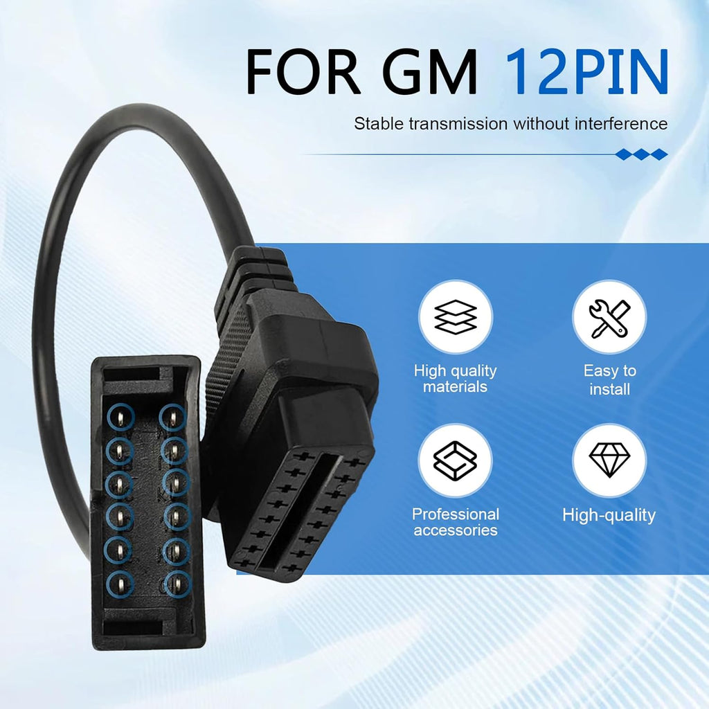 OBD1 Scanner, 12 Pin OBD1 to 16 Pin OBD2 Connector, Scanning Diagnostic Extension Tool Cable Code Reader, Replacement for GM Plug and Play Convertor Adapter (Black)