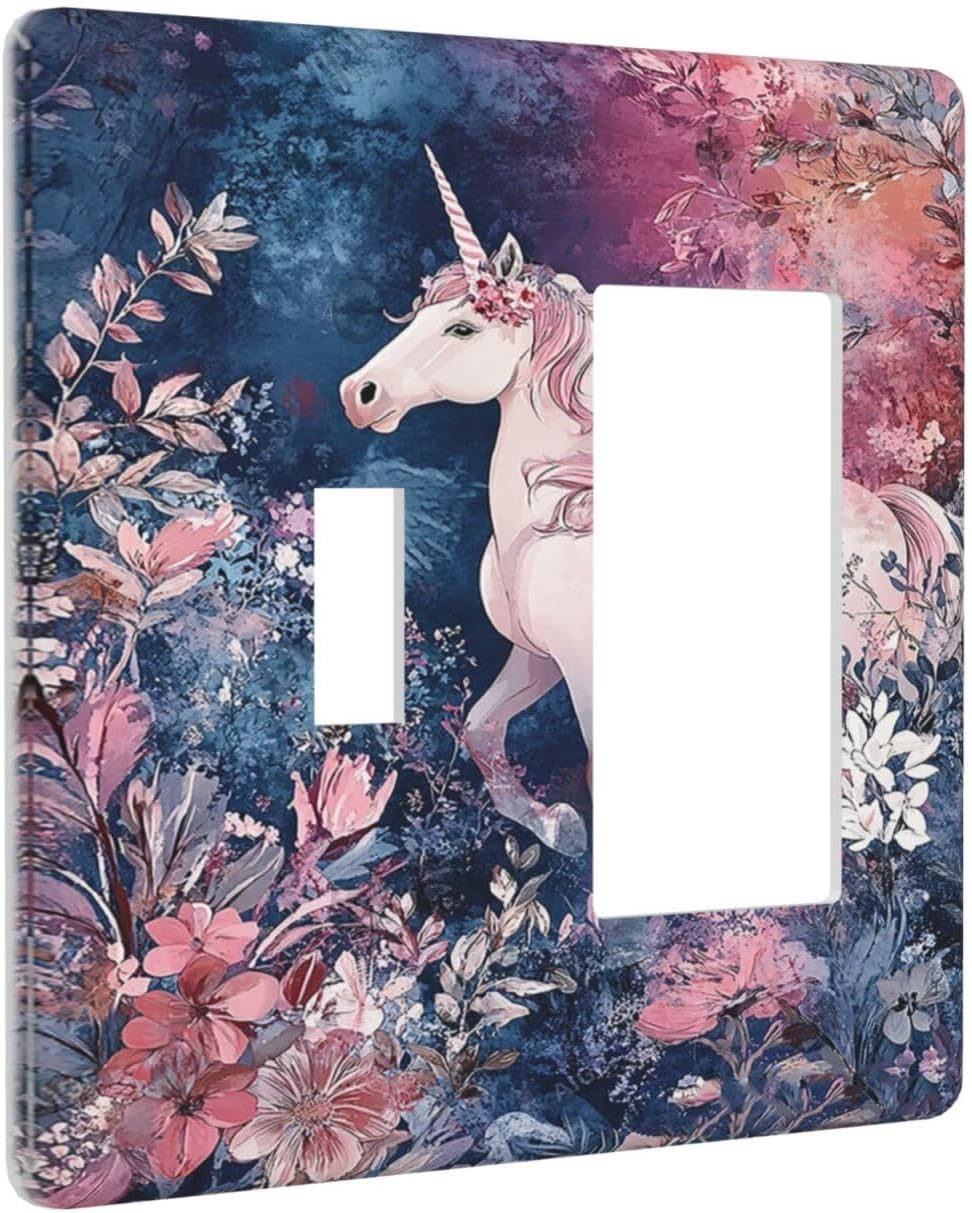 Outlet Covers Fantastic Pink Unicorn Wildflower Forest 1 Toggle 1 Rocker Combo Light Switch Cover Plate Decorative Switch Plate Covers Electrical Wall Plate for Bedroom Kids room Decor