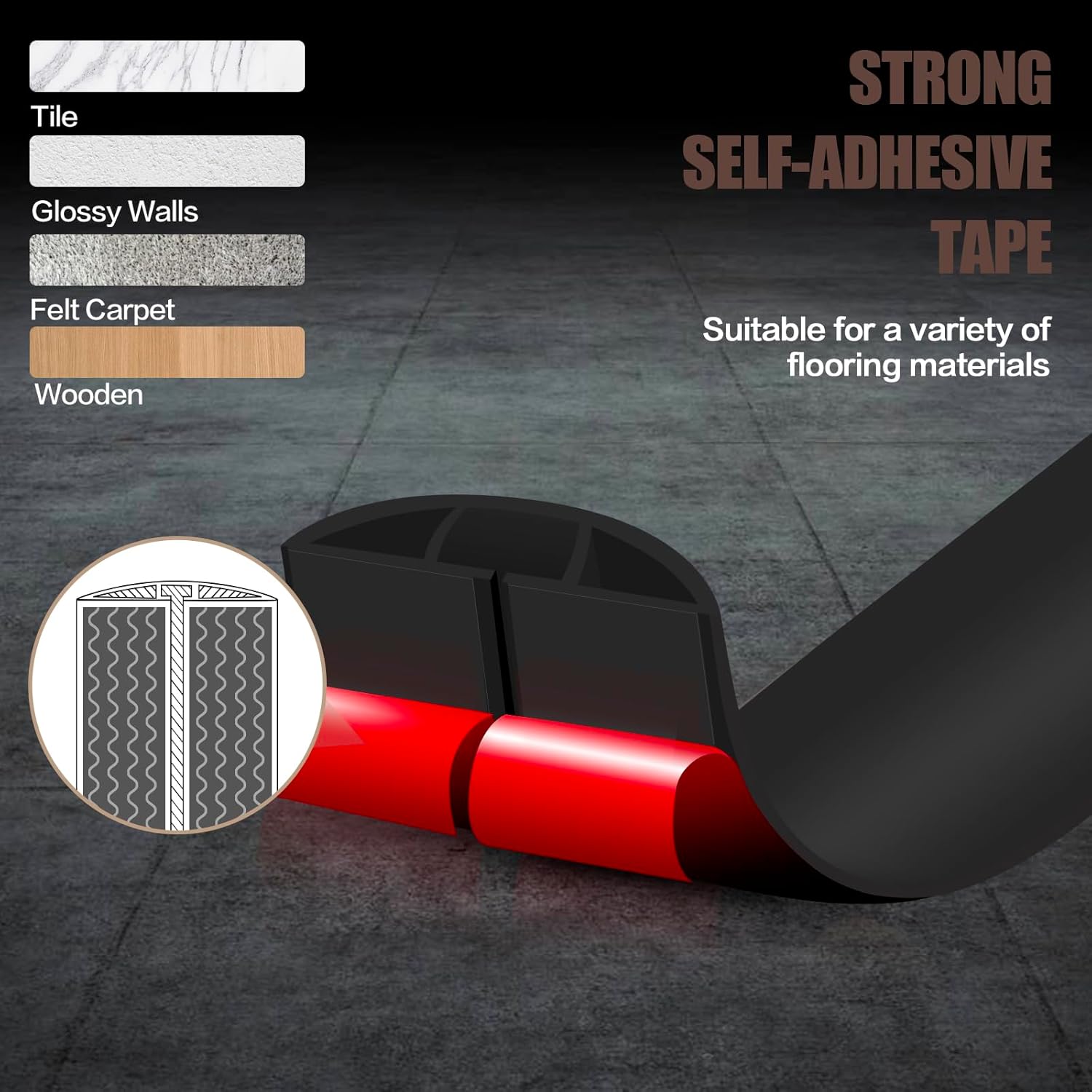 Floor Cord Cover Self Adhesive Cord Hider,10FT Cable Management, Extension Strip Protector for Wires, Prevent Cable Trips for Offices, Gyms, Exhibitions Cavity:0.3"(W) x 0.28"(H) Black