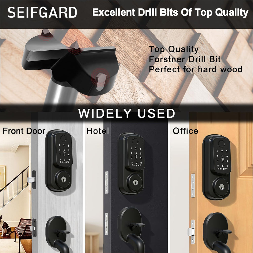 Keyless Entry Door Lock with Handle Set, Smart Door Lock for Front Door with Woodworking Flat Wing Drill, Electronic Keypad Deadbolt Lock, Auto Lock Compatible with Alexa, Black