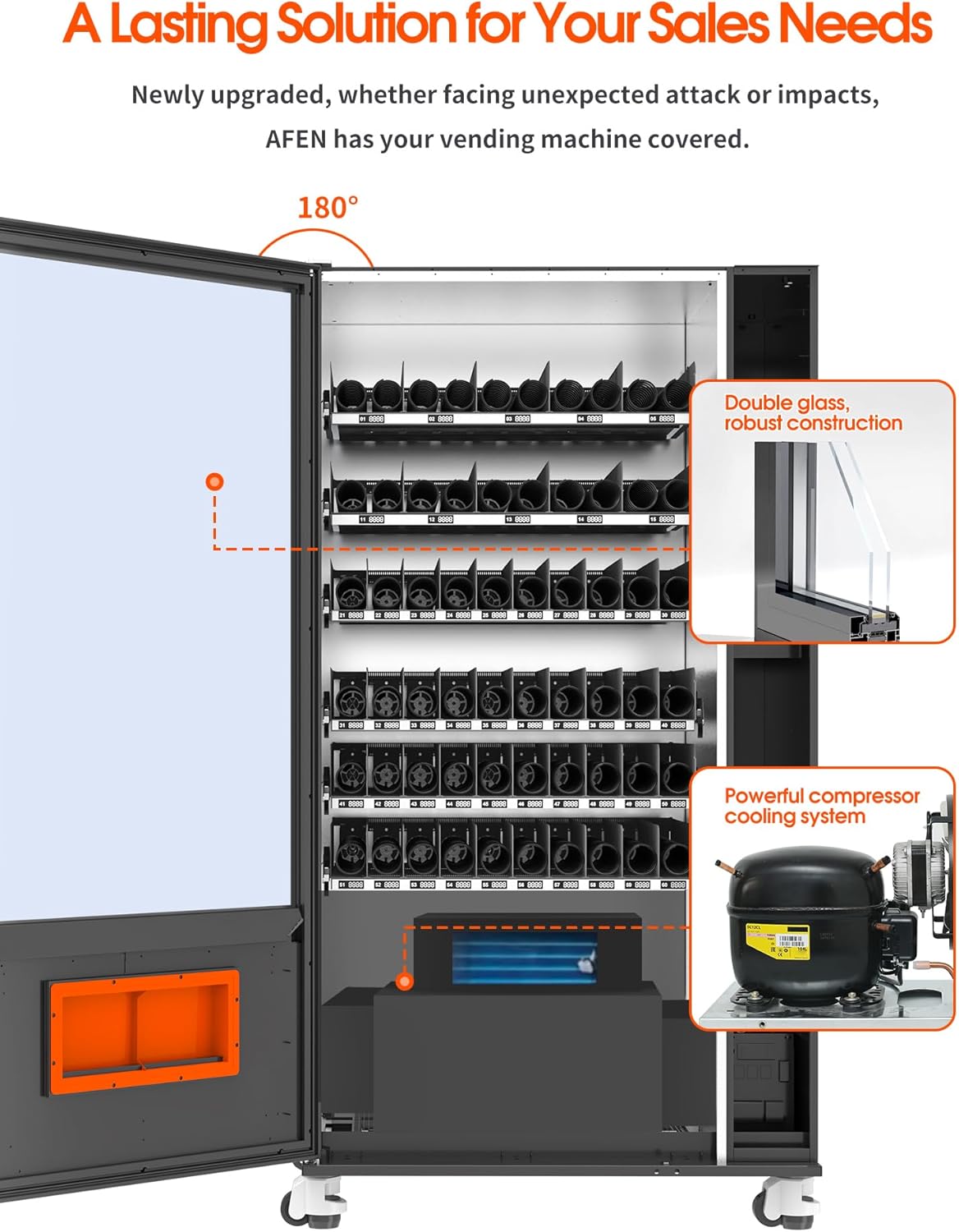 Afen Commercial Vending Machine Snack & Drink 60 Slot Refrigerated Soda Combo Vending Machine for Business Fatory Bulk Cashless, Bill Acceptor and Card Reader
