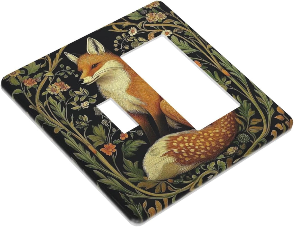 Fox Morris Plants Flowers Vine Colorful Floral Outlet Covers 1 Toggle 1 Rocker Combination Decorative Wall Plate Electrical Switch Plates Light Switch Cover Plate For Bed Room Living Room Decor