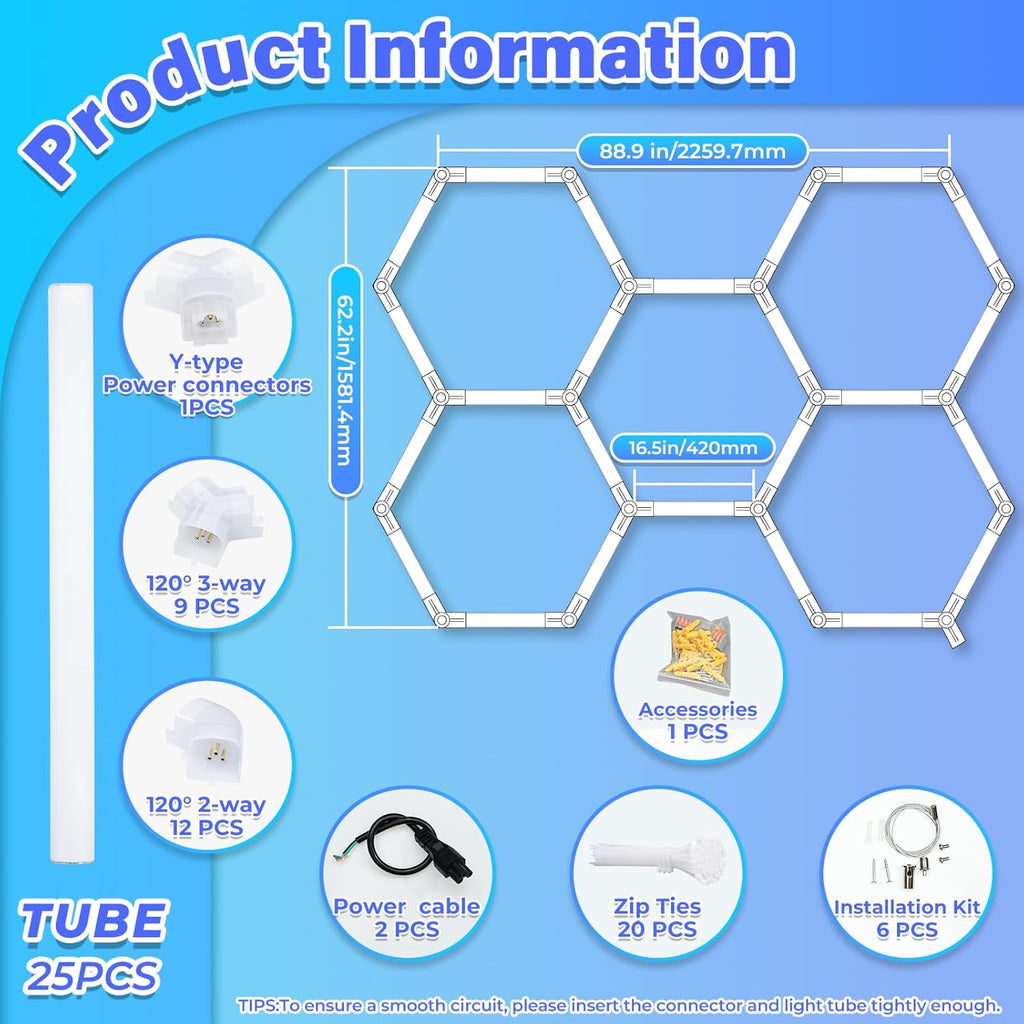 Hexagon Garage Lights - Bigger Size Hexagon Lights 200W LED,5000K 24000LM,Hex Lighting for Car Detailing,Workshop,Basement,Gym,Barber, Garage Ceiling led Light 25 Pack