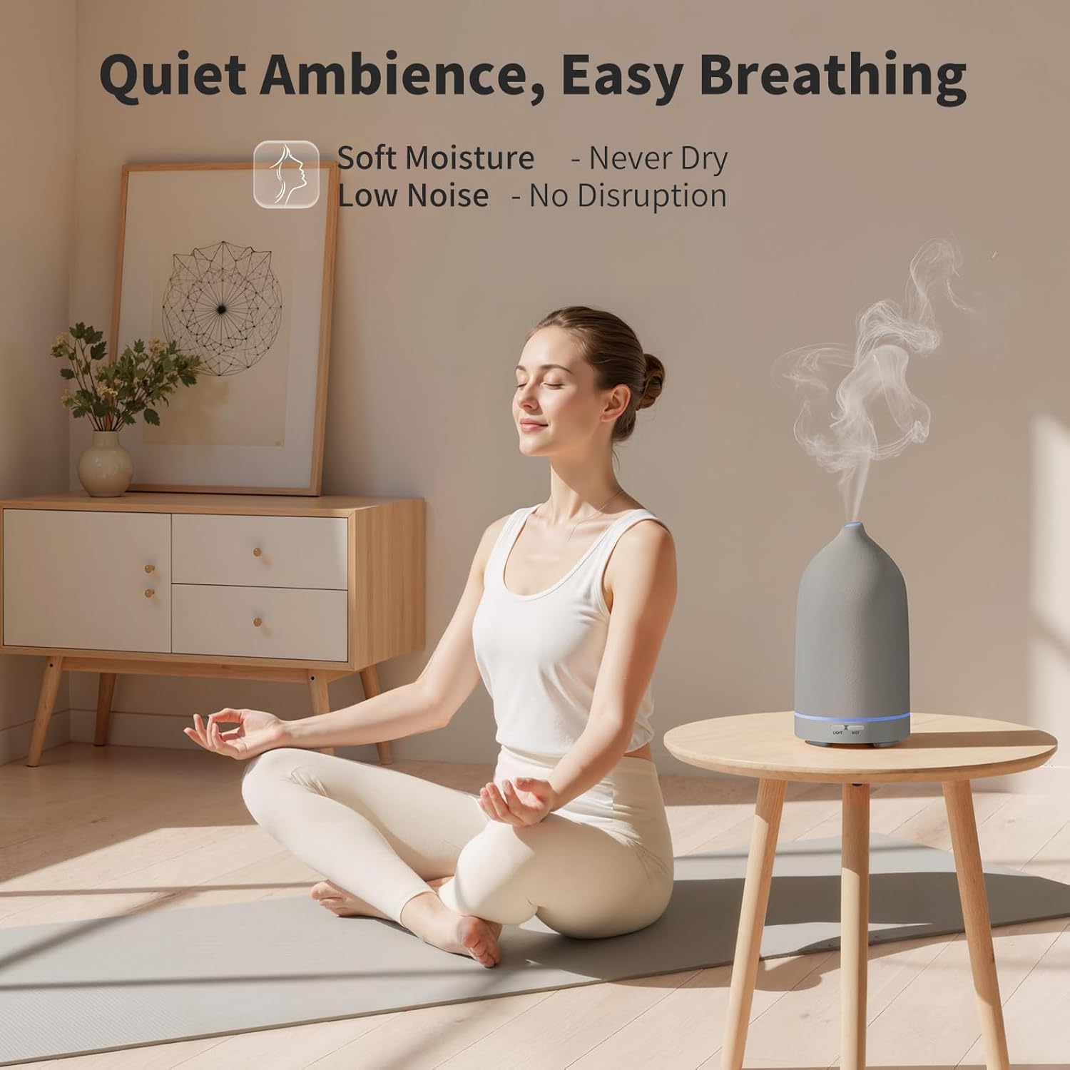 URPOWER 120ML Essential Oil Diffuser Aromatherapy Diffuser Oil Machine with Elegant Gray Ceramic Design Ultrasonic Cool Mist Humidifier with 7 LED Lights, Auto-Off for Home Decor & Relaxation Office
