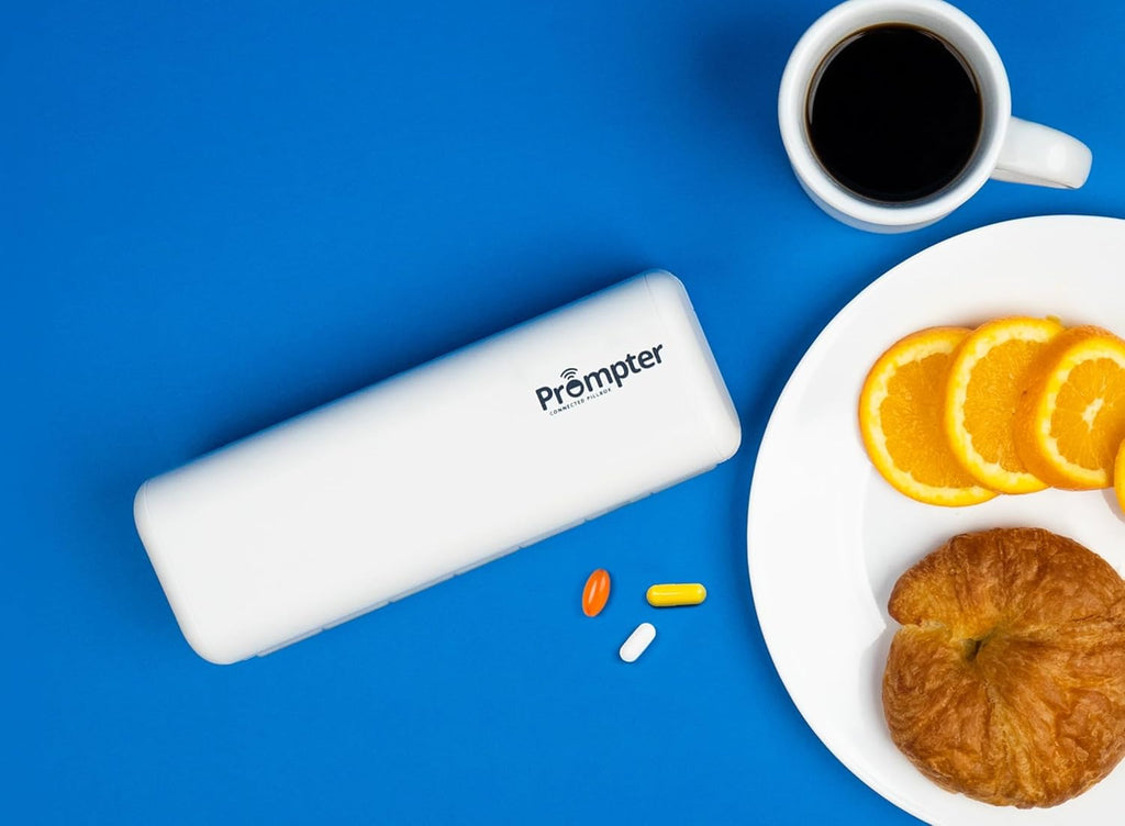 Prompter Connected Pillbox, Smart Pill Reminder Management with Lights, Cell Alerts, Caregiver Monitoring and Notifications for Potential Missed Doses, Organize Pills and Stay Organized