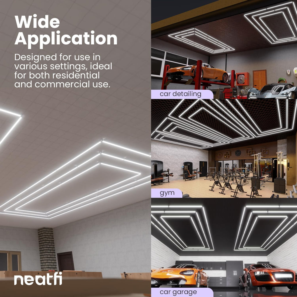 Neatfi LED Super Bright Garage Light, 52, 800 Lumens, Ceiling Lighting for Auto Shops, Gym, Basement, Warehouse, Barber and Beauty Salons (3 Rectangles, Cool White)