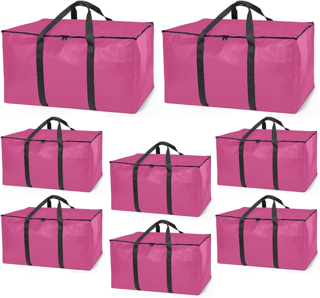ClearSpace Heavy Duty Moving Bags or Storage Bags – Pink Storage Bins with Lids, Large Moving Boxes with Backpack Straps & Zippers,– Packing Box & Moving Supplies for College Dorm, 8 Pack