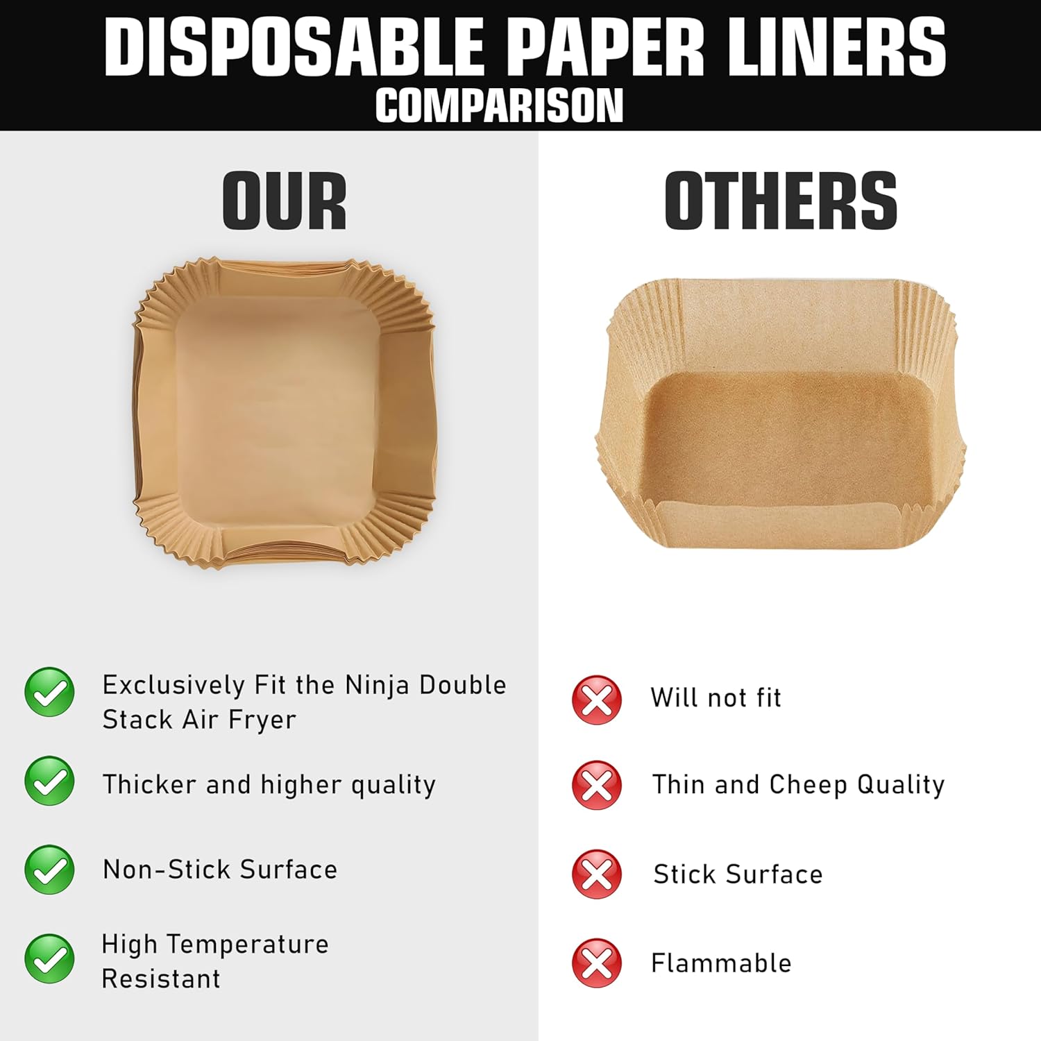 Air Fryer Liners for Ninja DoubleStack SL401 8-10QT: 150pcs Disposable Paper Liners, Compatible with Ninja SL401 and SL201 Double Stack by FryEasy