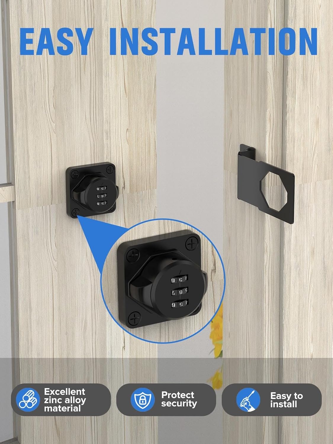 Cabinet Password Hasp Locks, 90 Degree Barn Door Lock, Household Security Combination Latch Lock for Locker, Fence, Bathroom, Outdoor, Garden (Black-1PC)
