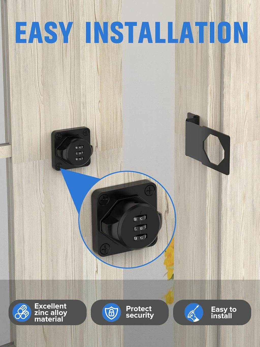 Cabinet Password Hasp Locks, 90 Degree Barn Door Lock, Household Security Combination Latch Lock for Locker, Fence, Bathroom, Outdoor, Garden (Black-2PCS)
