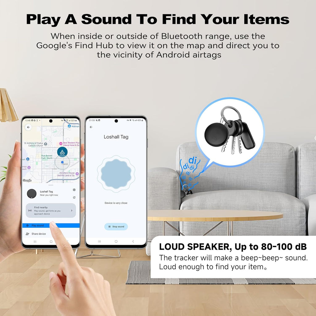 Smart Air Tag Tracker for Android, Google Android Tag Tracker Work with Google Find My Device (Find Hub), Key Finder/Luggage Tracker/Item Locator, 1 Pack Black