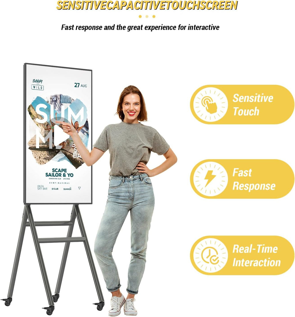 MWE Mobile Digital Signage Display 43in,Portable UHD Touchscreen Advertising Display Kiosk Poster App Publishing,Video Photo Booth Standby Series Screen Mirroring (NonTouch Screen, Metallic, 43in)
