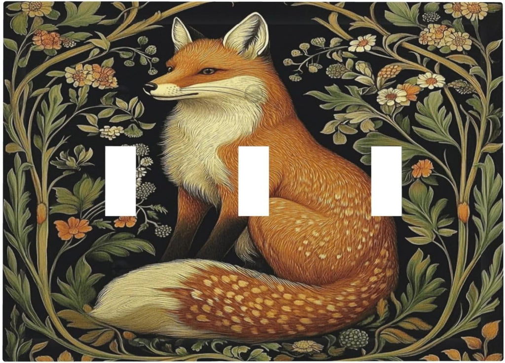 Fox Morris Plants Flowers Vine Colorful Floral Decorative Switch Plates 3 Gang Wall Plate Triple Toggle Light Switch Cover Faceplate Electrical Wall Panels For Bed Room Living Room Decor