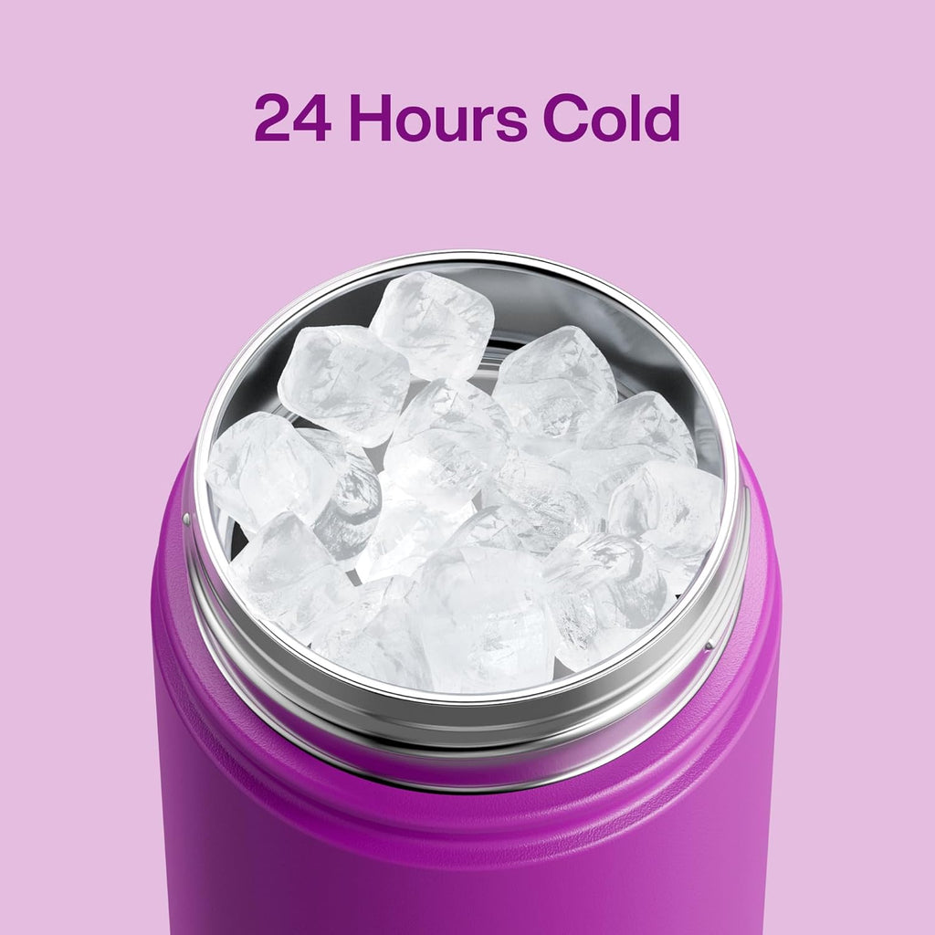 ENCOOL Insulated Water Bottle with Straw Stainless Steel Water Bottle, Leak-Proof, BPA-Free, Double Wall Vacuum Keeps Cold for 24 Hours for Sports, Travel, School (18 oz, Bright Magenta)