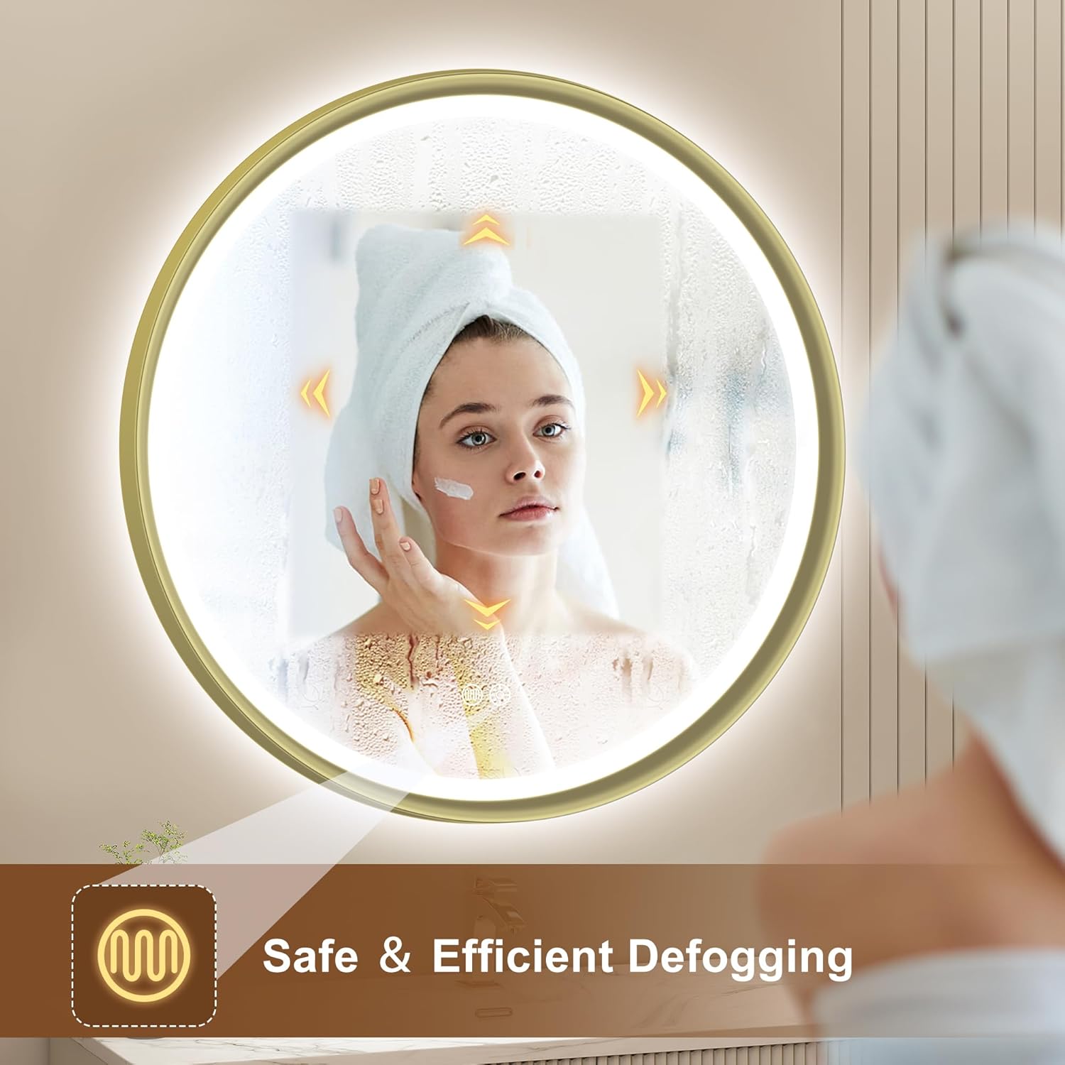 S'bagno 24'' Round Gold LED Mirror for Bathroom with Frontlit & Backlit, LED Vanity Mirror with Metal Frame, Anti-Fog, Stepless Dimmable, 3 Colors Temperature