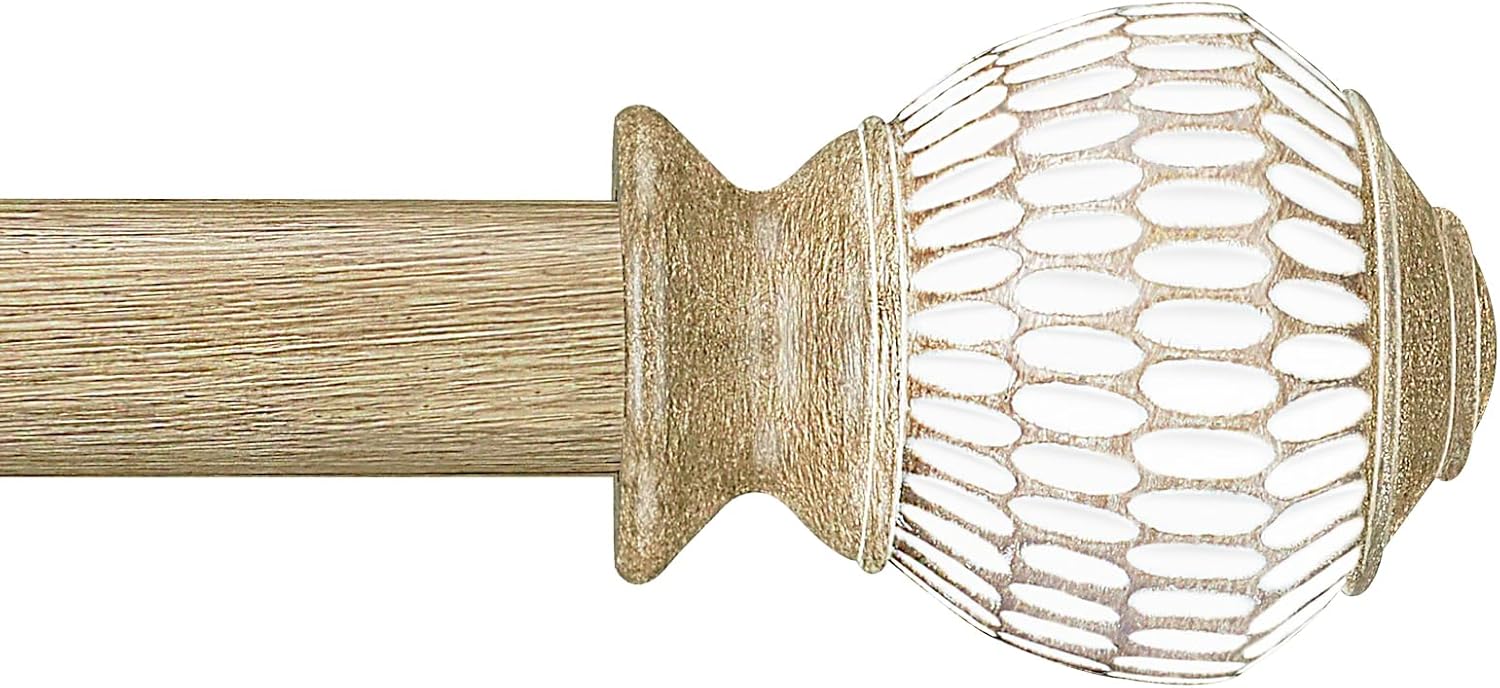 Curtain Rods for Windows 16 to 88 Inches Adjustable Length 1 Inch Diameter Window Curtain Rod with Wood Grain Leaf Pattern Finials,for Heavy Duty Curtains Rods